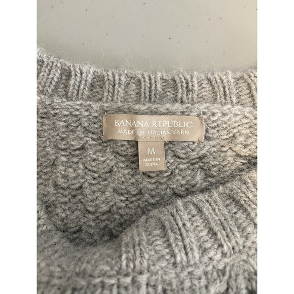 Banana Republic Italian Wool Alpaca Sweater Gray Knit Star Stitch Pullover Sz M - Picture 6 of 8